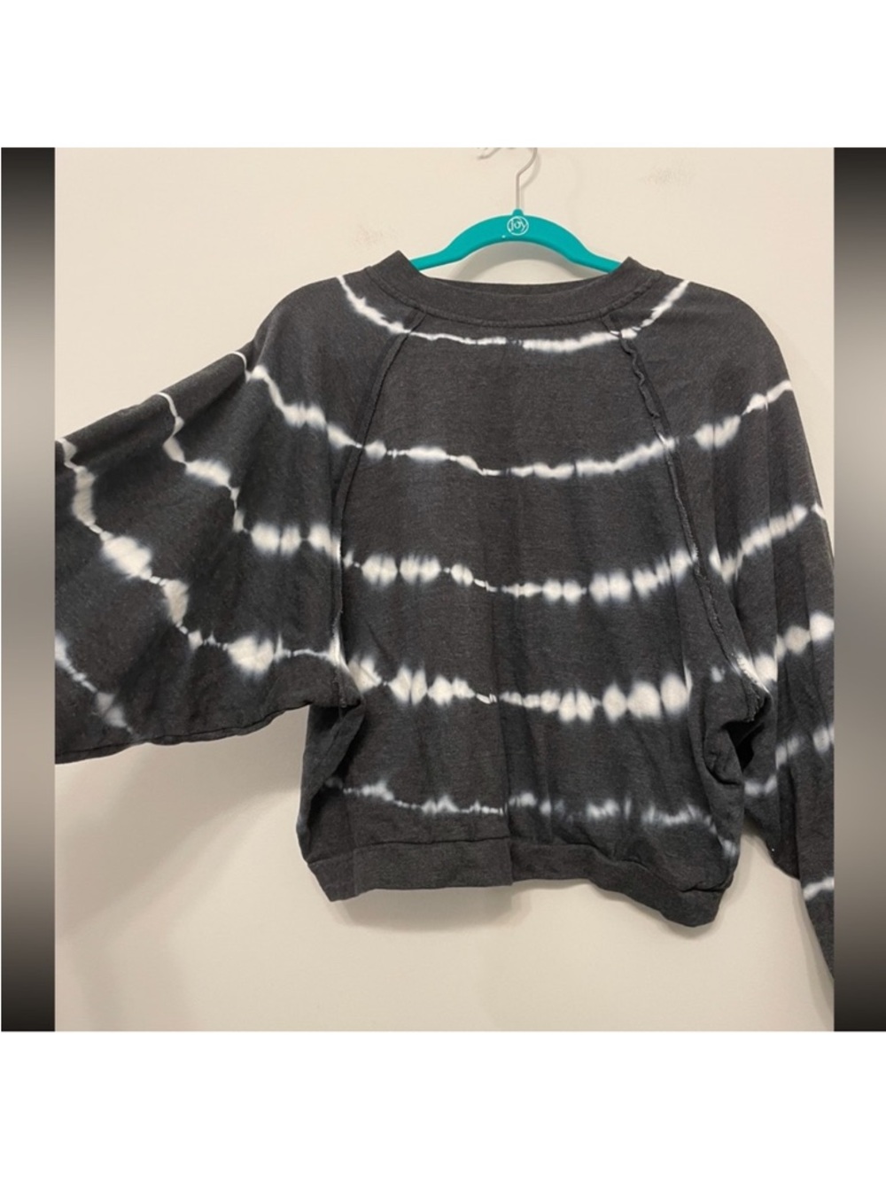 Tie Dye Roomy Sweatshirt Raglan Sleeve Dark Gray White Women’s M